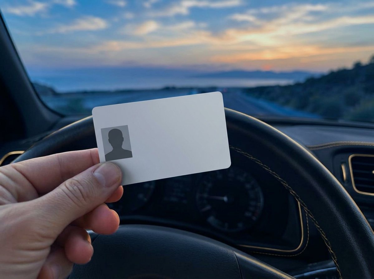 Vehicle papers held up inside a car